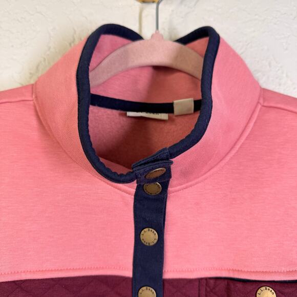 L.L. BEAN Pullover Quilted & Fleece Quarter Snap Colorblock Mock Neck Merlot - Picture 5 of 15